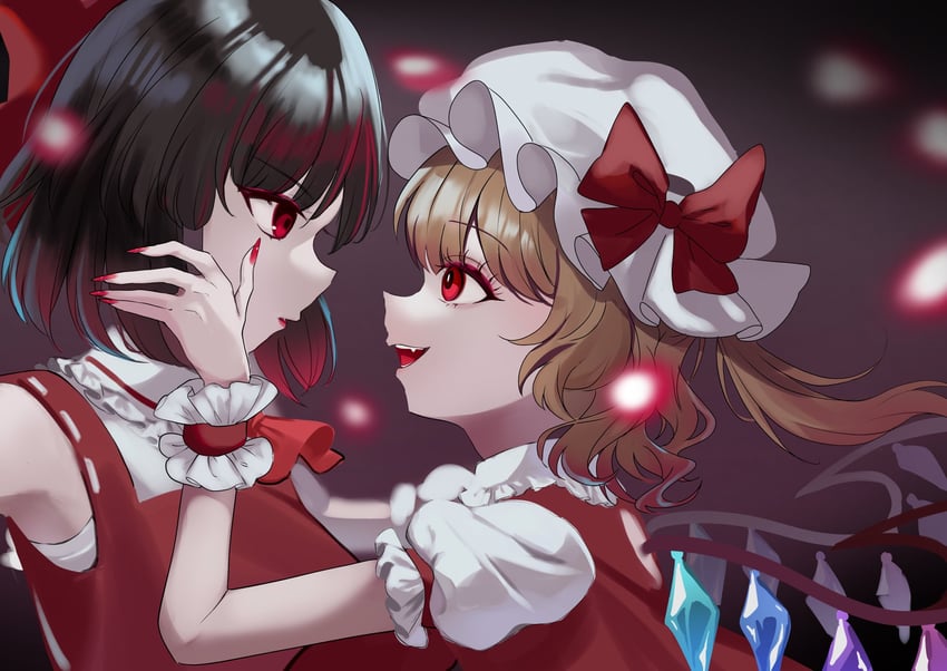 hakurei reimu and flandre scarlet (touhou) drawn by ichigo_mogu_15