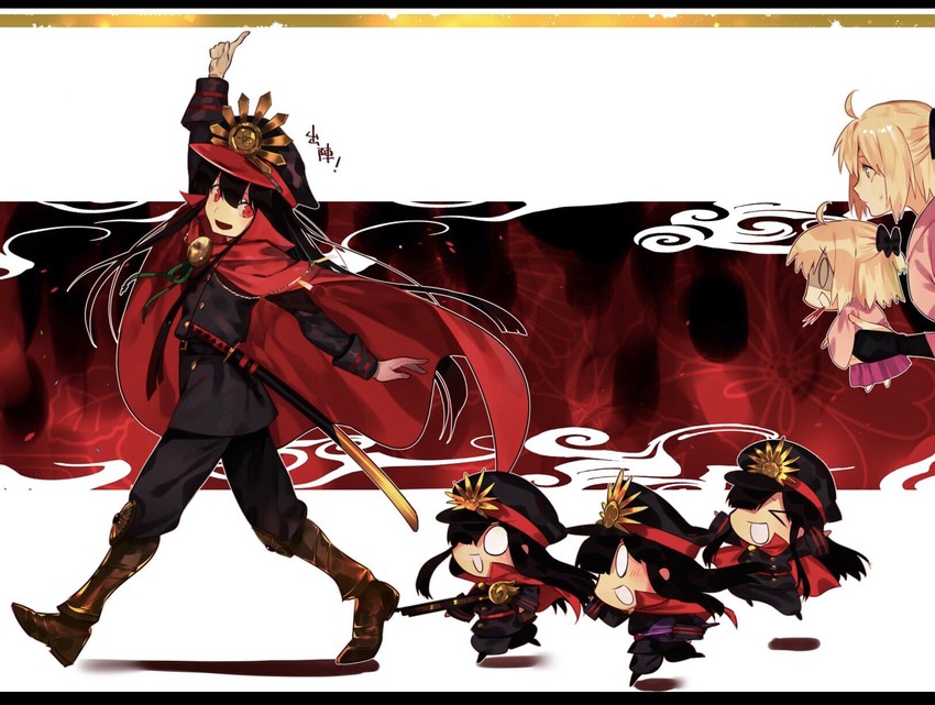 okita souji, oda nobunaga, and mini nobu (fate and 2 more) drawn by ya_4004