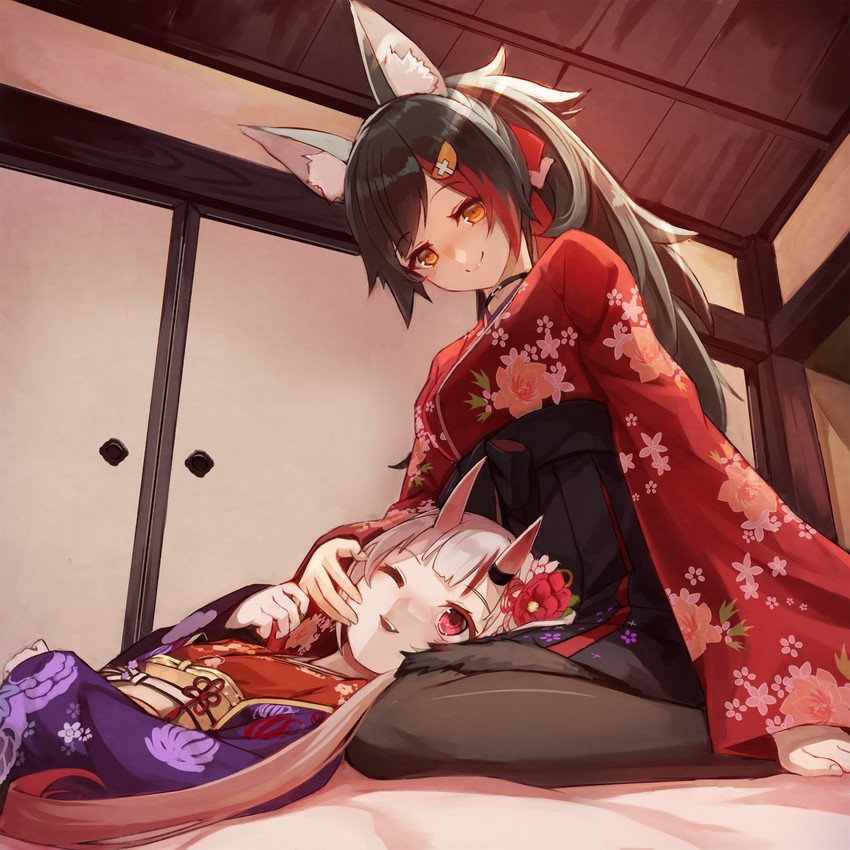 ookami mio and nakiri ayame (hololive) drawn by sue_(bg-bros)