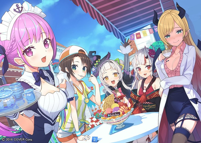minato aqua, oozora subaru, murasaki shion, nakiri ayame, and yuzuki choco (hololive) drawn by tam-u