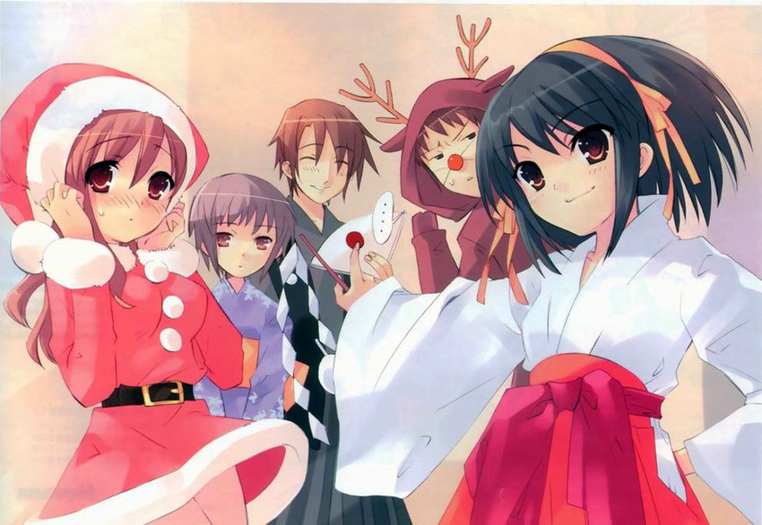 suzumiya haruhi, nagato yuki, asahina mikuru, kyon, and koizumi itsuki (suzumiya haruhi no yuuutsu) drawn by ito_noizi