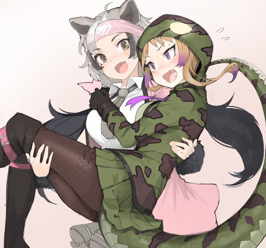 african rock python and ezo brown bear (kemono friends) drawn by koruse