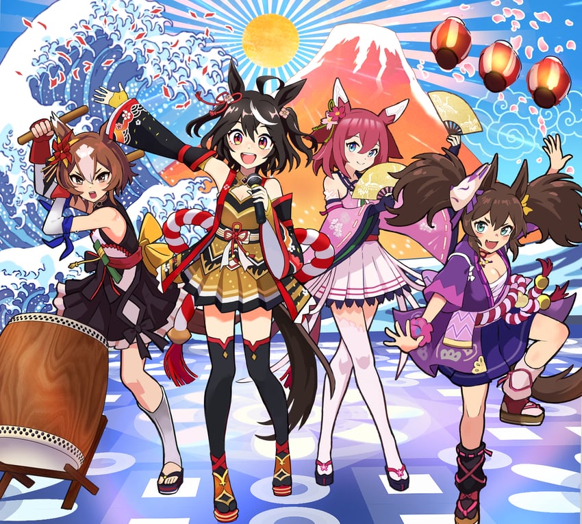 kitasan black, sakura chiyono o, inari one, and yaeno muteki (umamusume) drawn by okken