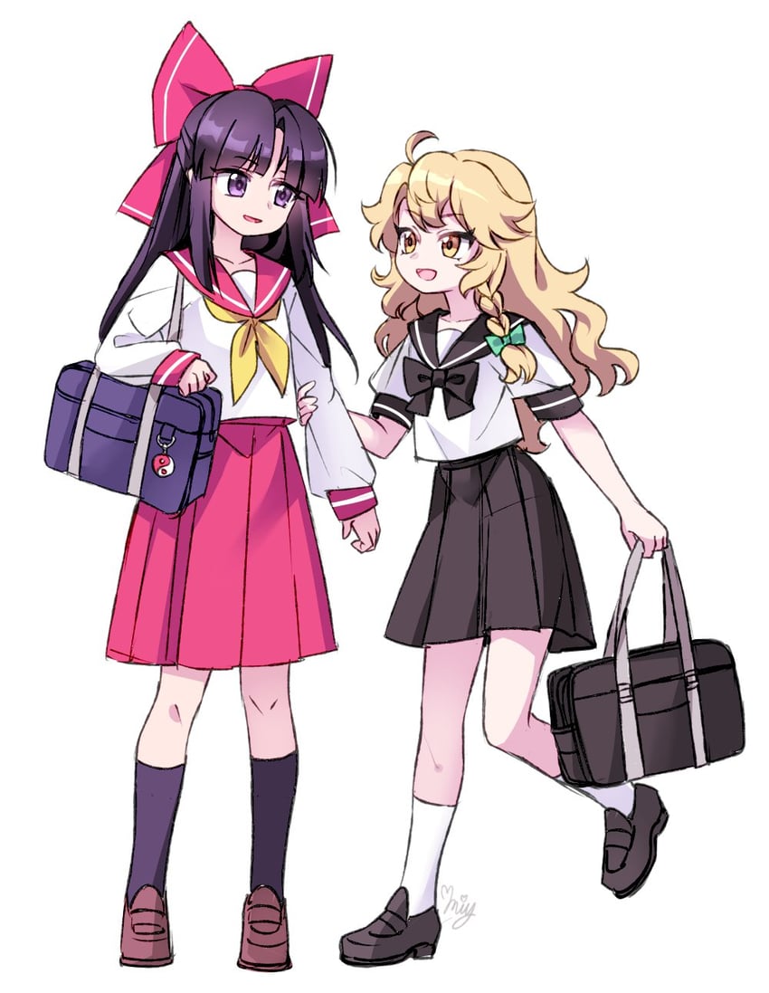 hakurei reimu and kirisame marisa (touhou) drawn by miy_001