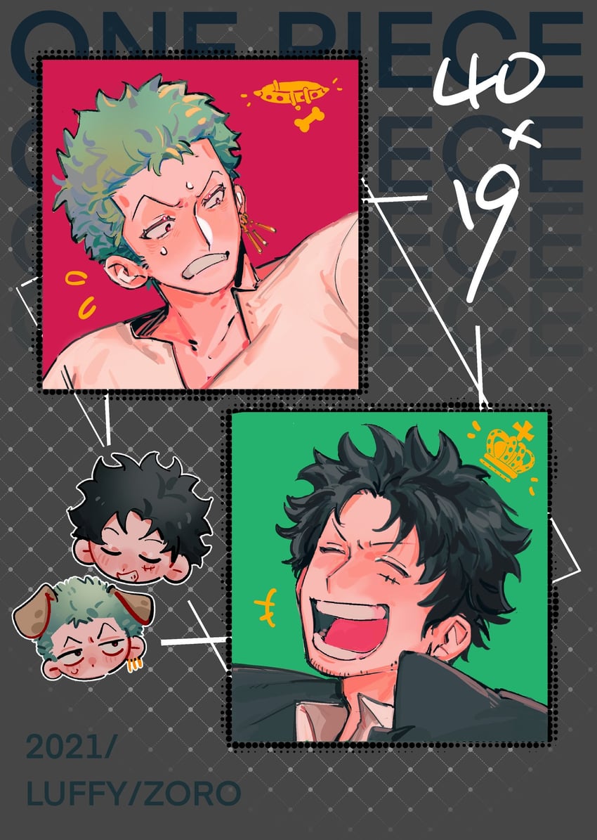 monkey d. luffy and roronoa zoro (one piece) drawn by sharktopus202