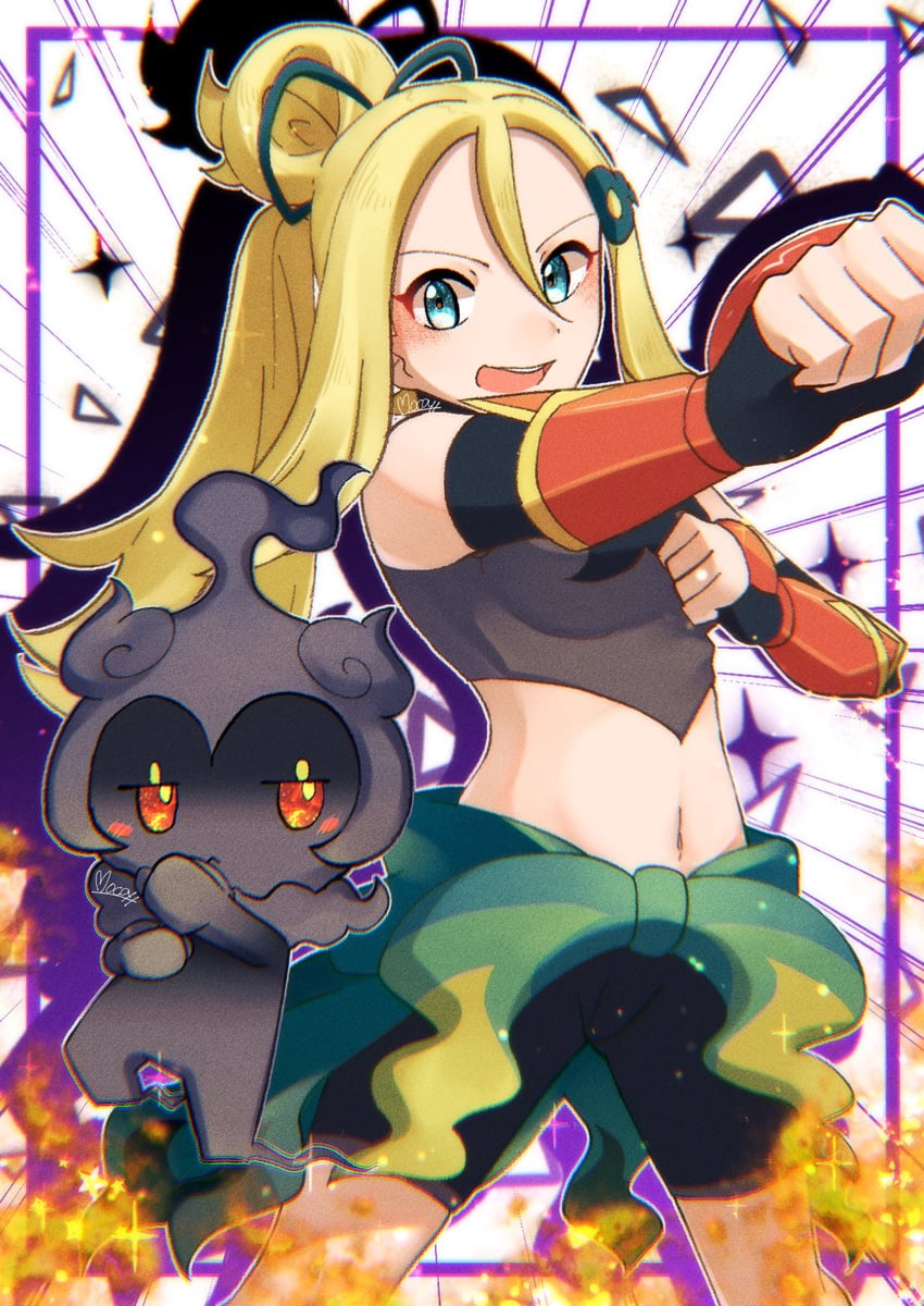 korrina and marshadow (pokemon and 1 more) drawn by mocacoffee_1001