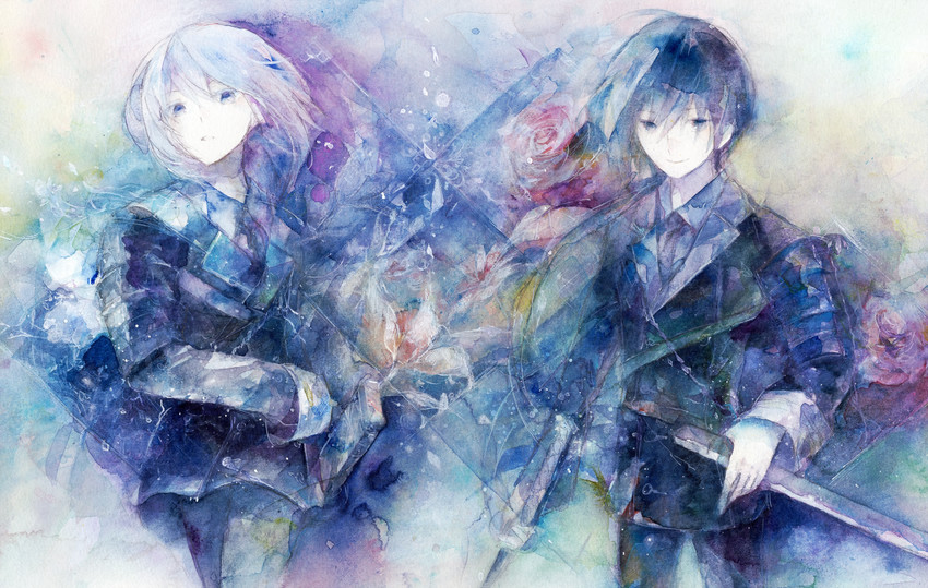 namazuo toushirou and honebami toushirou (touken ranbu) drawn by aji77