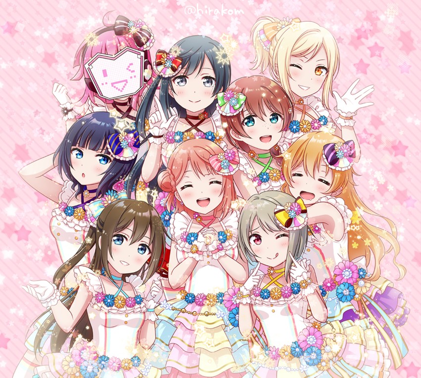 yuki setsuna, uehara ayumu, osaka shizuku, tennoji rina, nakasu kasumi, and 4 more (love live! and 2 more) drawn by hirako