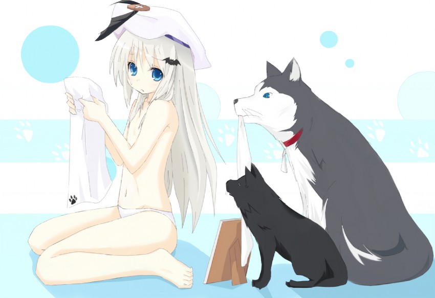 noumi kudryavka, strelka, and belka (little busters!) drawn by kitsune_(scaz)
