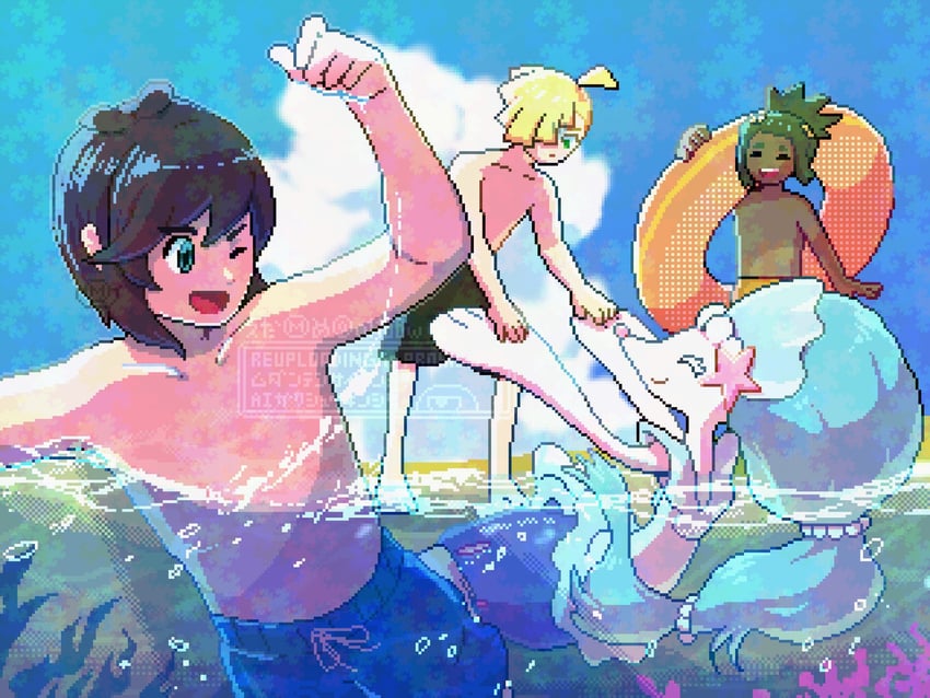 elio, gladion, hau, and primarina (pokemon and 1 more) drawn by o1168w