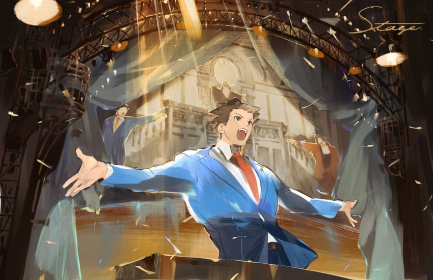phoenix wright, miles edgeworth, and the judge (ace attorney) drawn by senkan_(708thousands)