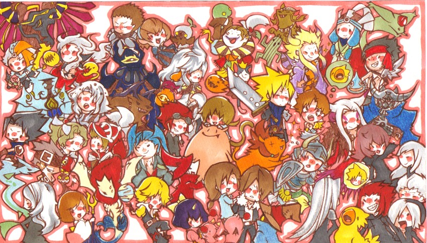 cloud strife, sephiroth, zack fair, terra branford, moogle, and 45 more (final fantasy and 17 more) drawn by shiro_(reptil)