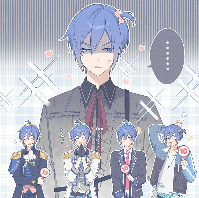 kaito, wonderlands x showtime kaito, 25-ji kaito, vivid bad squad kaito, leo/need kaito, and 1 more (vocaloid and 1 more) drawn by akii_0915