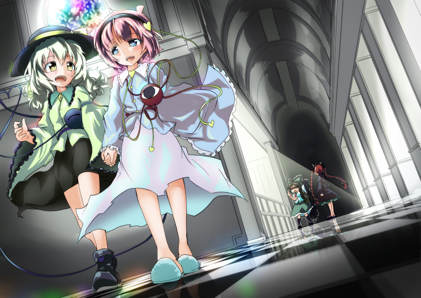 komeiji koishi, komeiji satori, kaenbyou rin, and reiuji utsuho (touhou) drawn by akure_ekuto