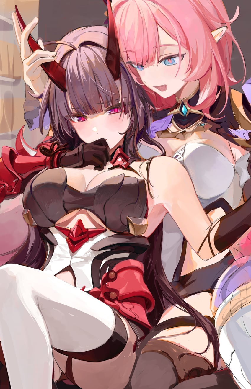 elysia and raiden mei (honkai and 1 more) drawn by roena