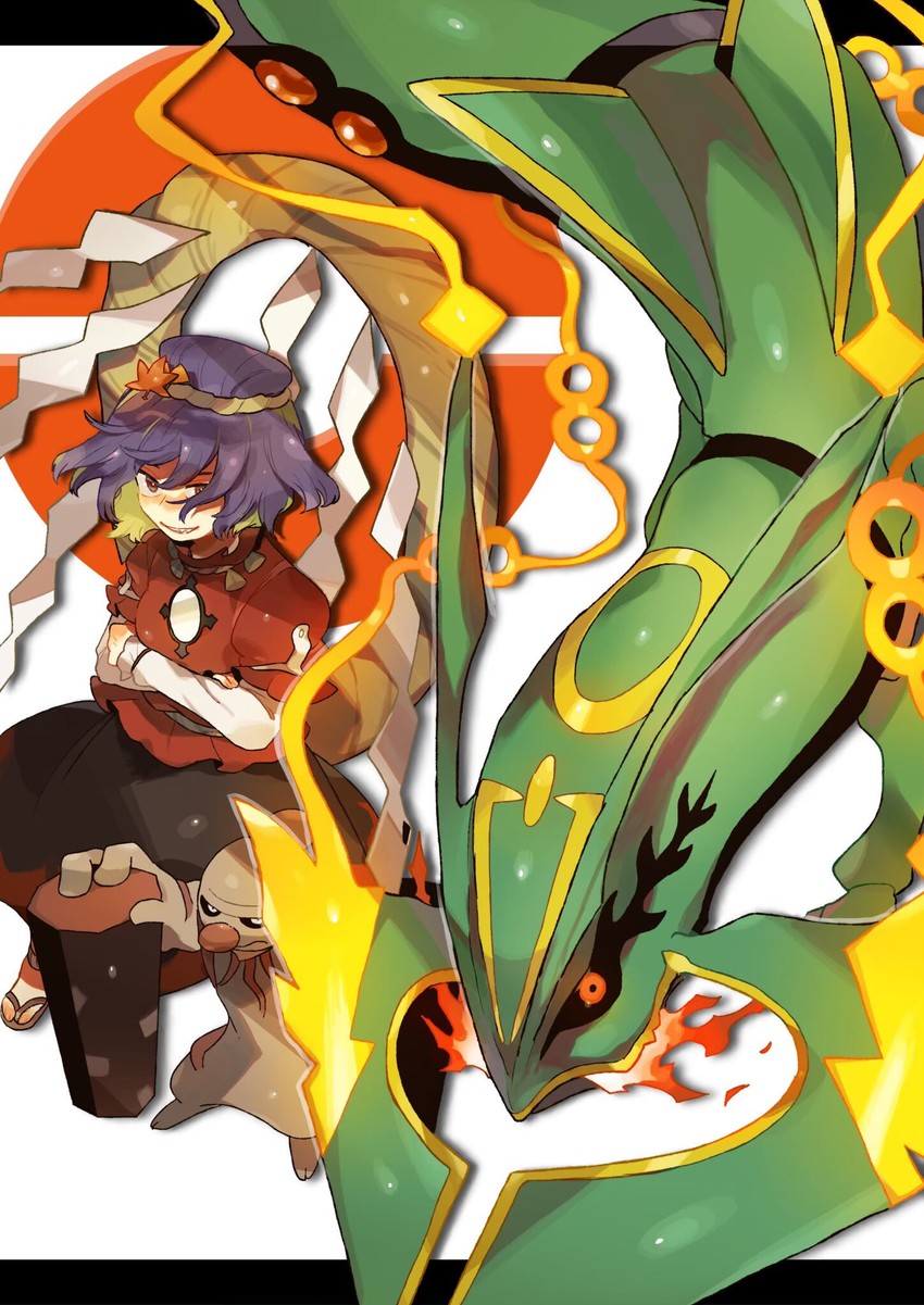 yasaka kanako, rayquaza, mega rayquaza, and conkeldurr (touhou and 1 more) drawn by tabun_(osoracu)