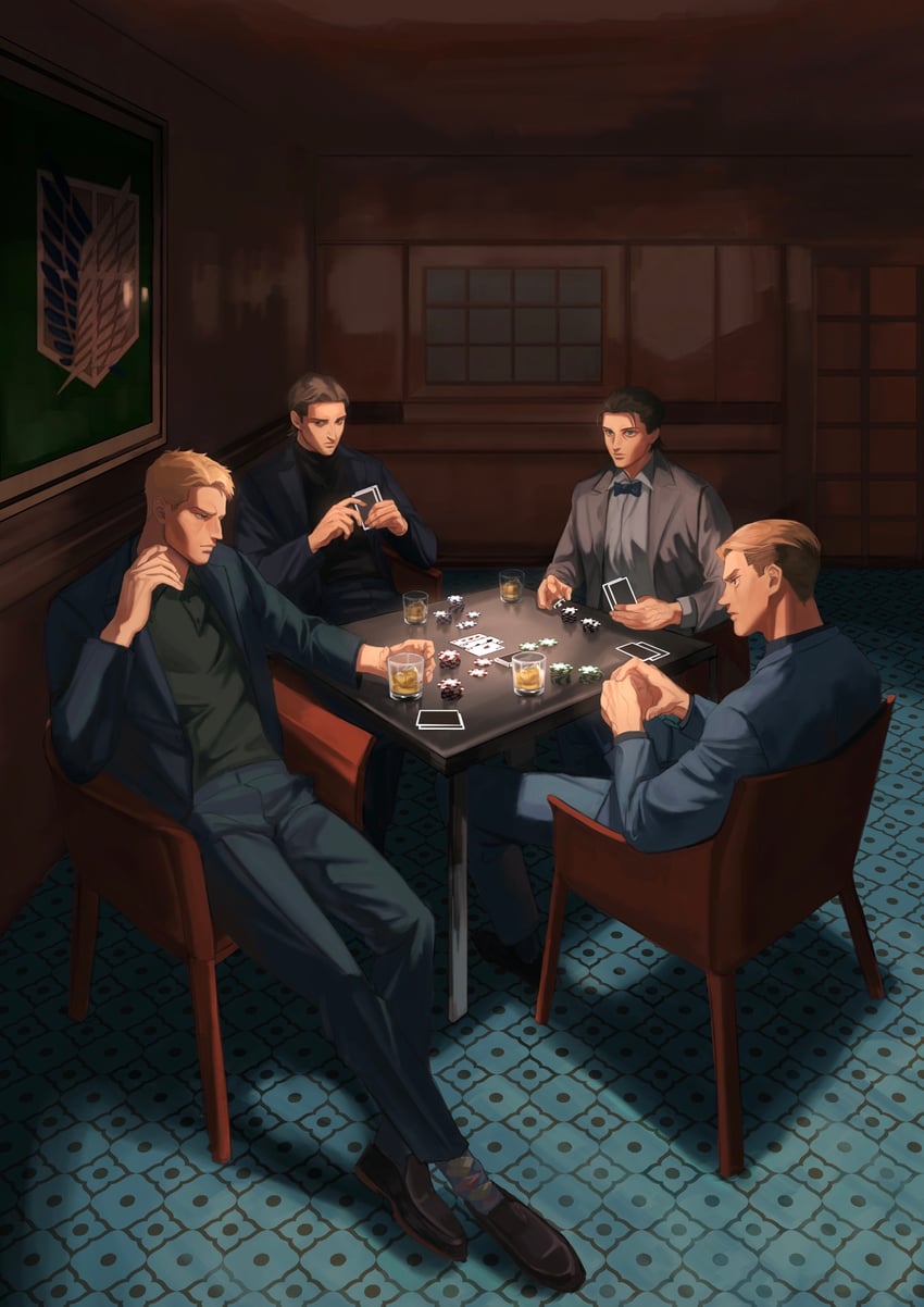 eren yeager, reiner braun, jean kirstein, and porco galliard (shingeki no kyojin) drawn by kogu_(nue_insideout)