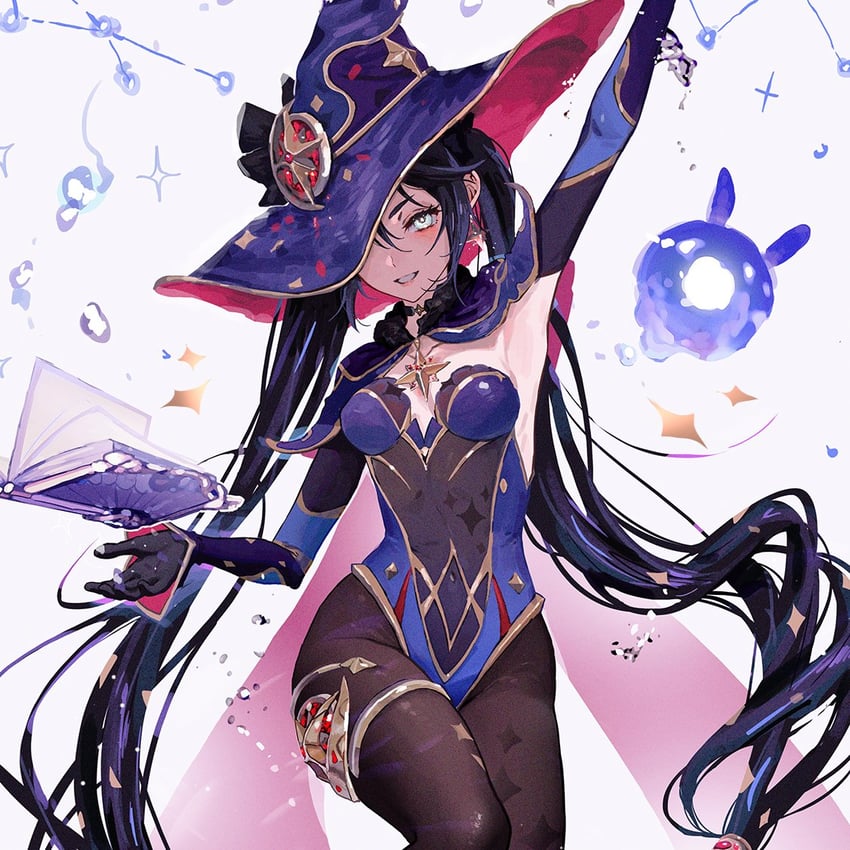 mona and seelie (genshin impact) drawn by hwan_(mob_hwan)