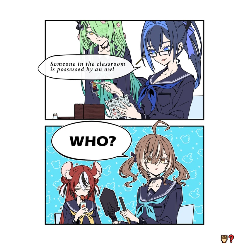 ouro kronii, nanashi mumei, hakos baelz, and ceres fauna (hololive and 1 more) drawn by taka_t