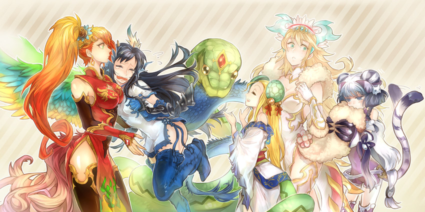 haku, karin, sakuya, meimei, and leilan (puzzle & dragons) drawn by geiyajin