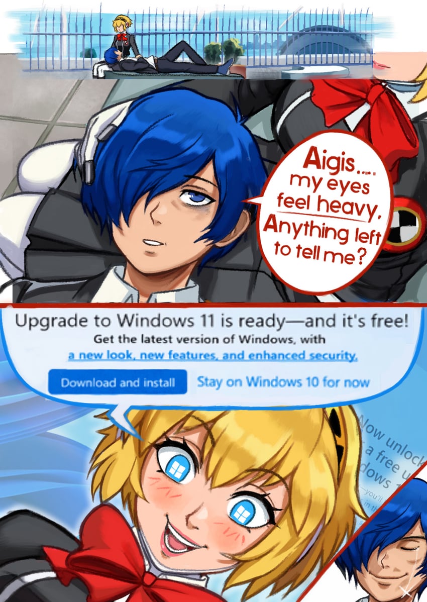yuuki makoto and aigis (persona and 2 more) drawn by neggoartz
