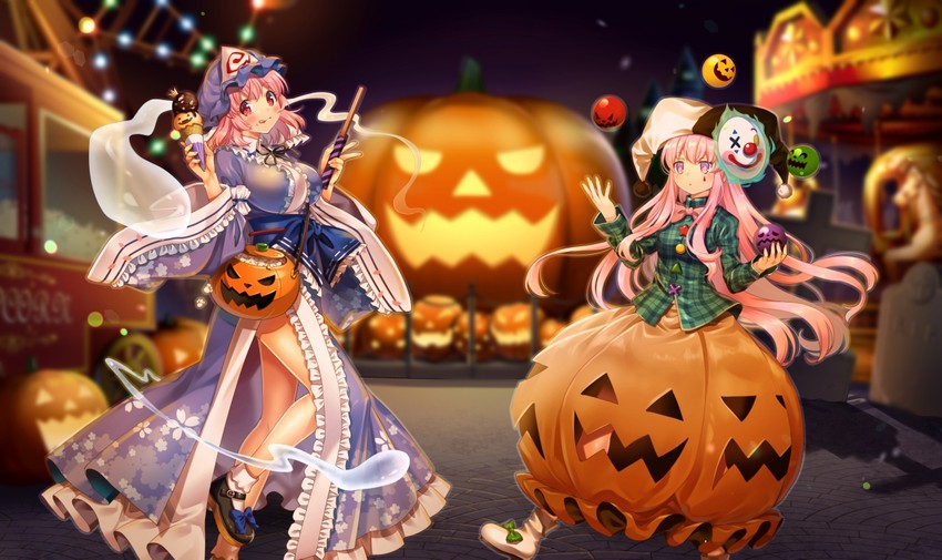saigyouji yuyuko and hata no kokoro (touhou) drawn by kapuchii