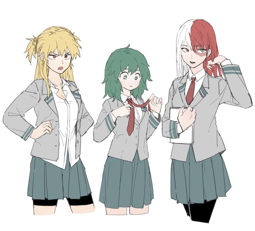 midoriya izuku, bakugou katsuki, and todoroki shoto (boku no hero academia) drawn by cilos211