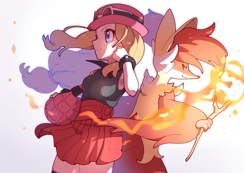 serena and delphox (pokemon and 1 more) drawn by omochi_(omotimotittona3)