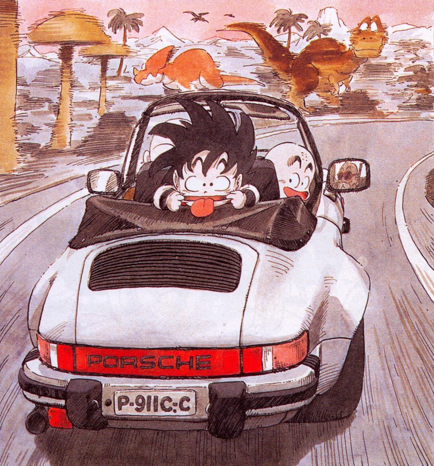 son goku, kuririn, and muten roushi (dragon ball) drawn by toriyama_akira