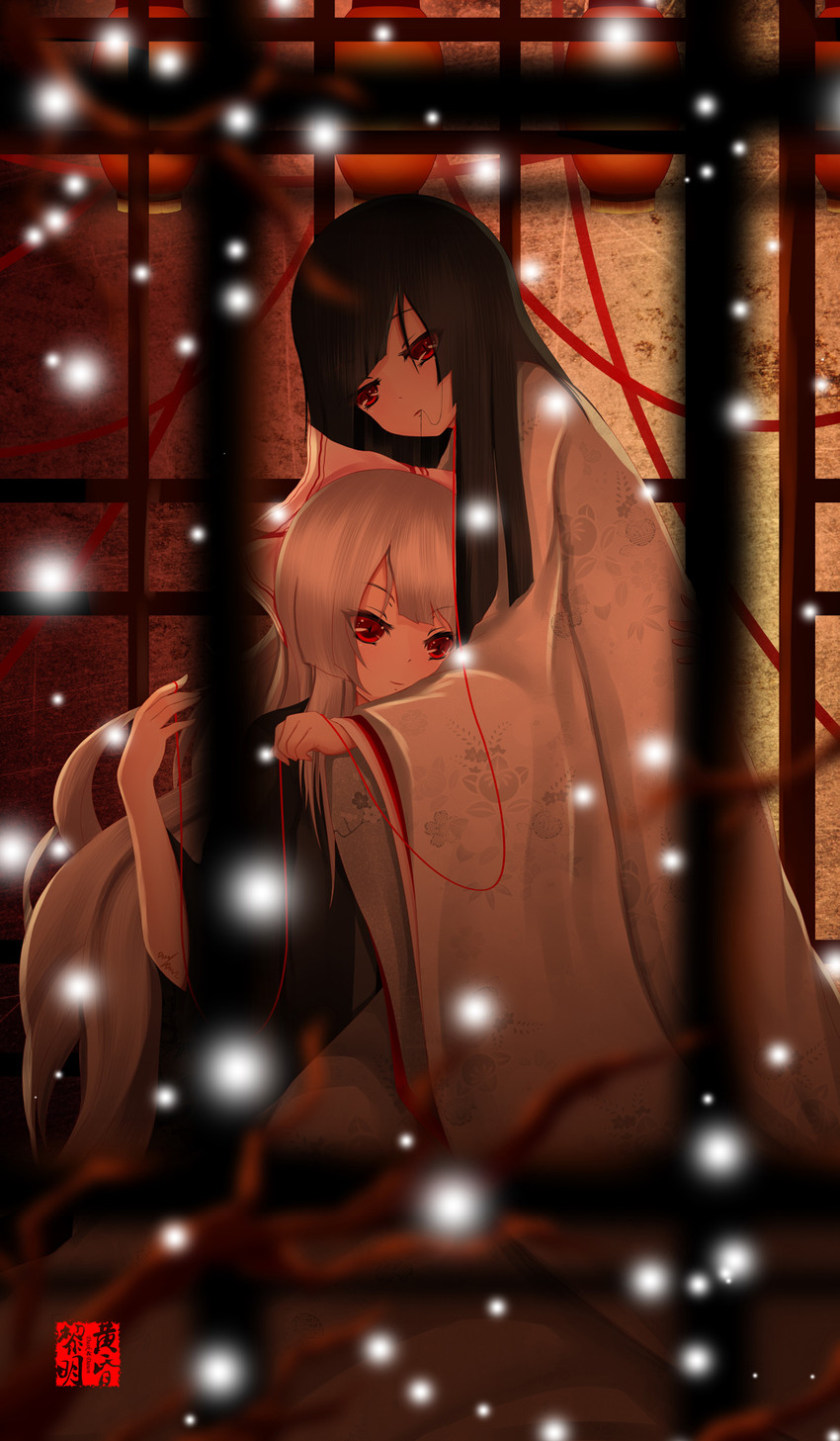fujiwara no mokou and houraisan kaguya (touhou) drawn by dclockwork