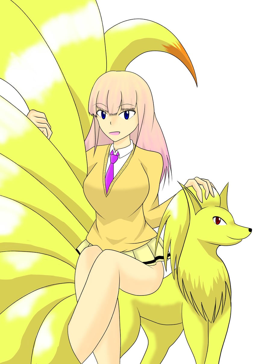 katou asuka and ninetales (pokemon and 1 more) drawn by higashi-o_ishin