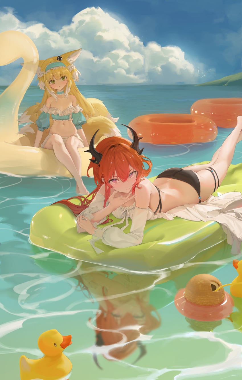 suzuran, surtr, and heixiu (arknights and 1 more) drawn by dingding_(chongsangjun)