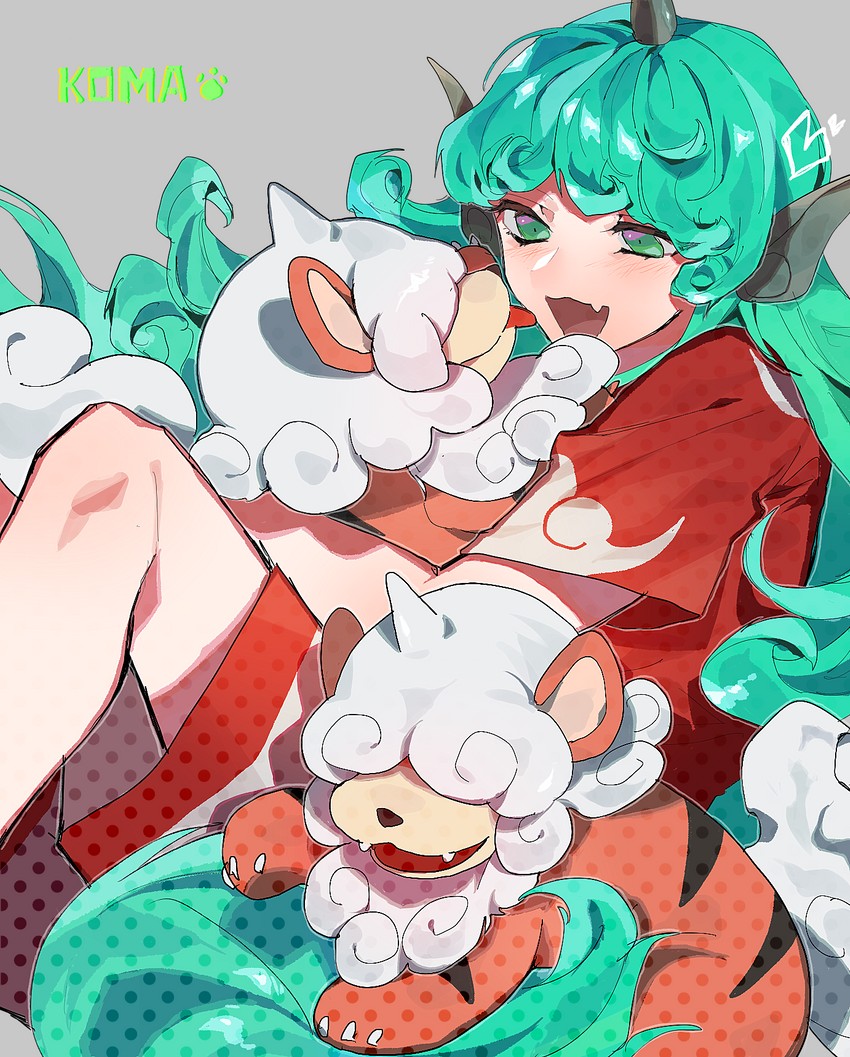 komano aunn and hisuian growlithe (touhou and 1 more) drawn by fuuga_(perv_rsity)