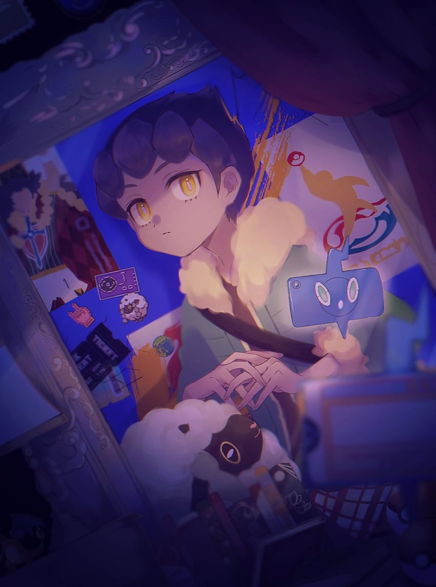 leon, rotom, rotom phone, hop, and wooloo (pokemon and 1 more) drawn by aone_hiiro