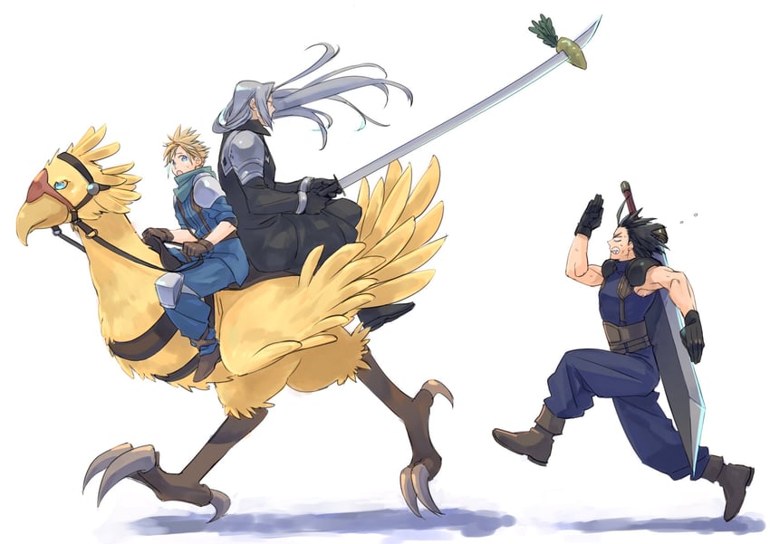 cloud strife, sephiroth, and zack fair (final fantasy and 2 more) drawn by ryouto