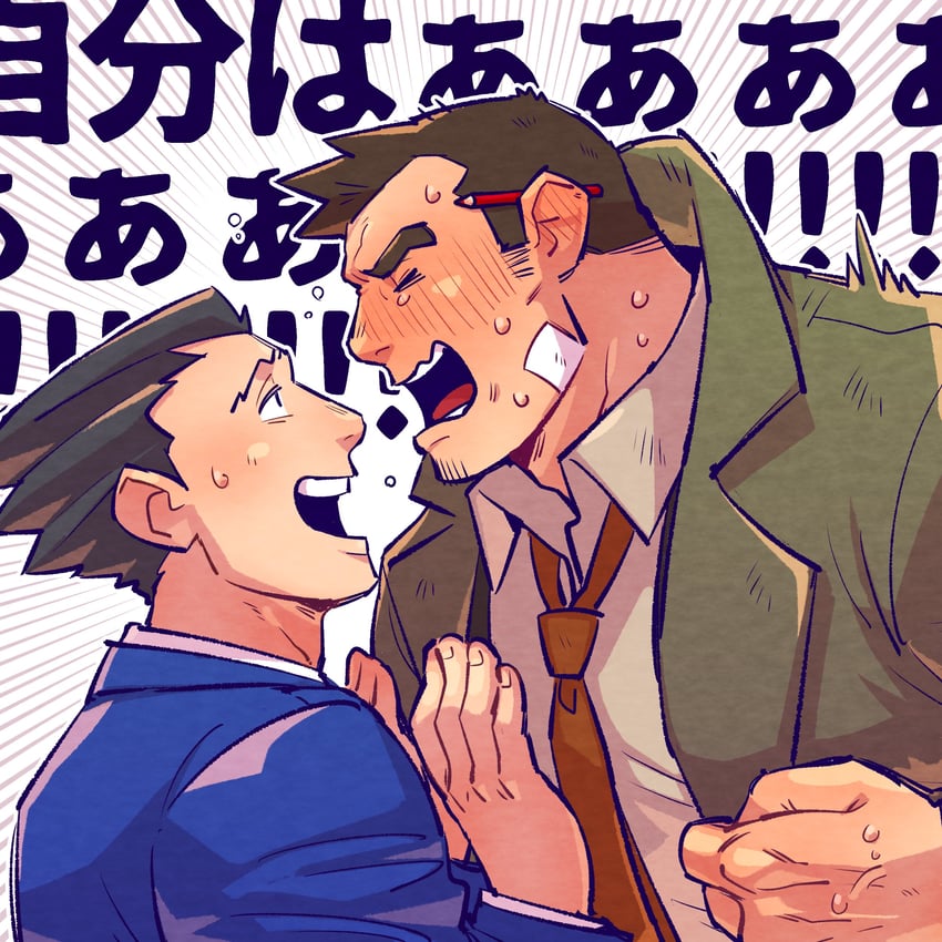 phoenix wright and dick gumshoe (ace attorney) drawn by yowasabimechaoc