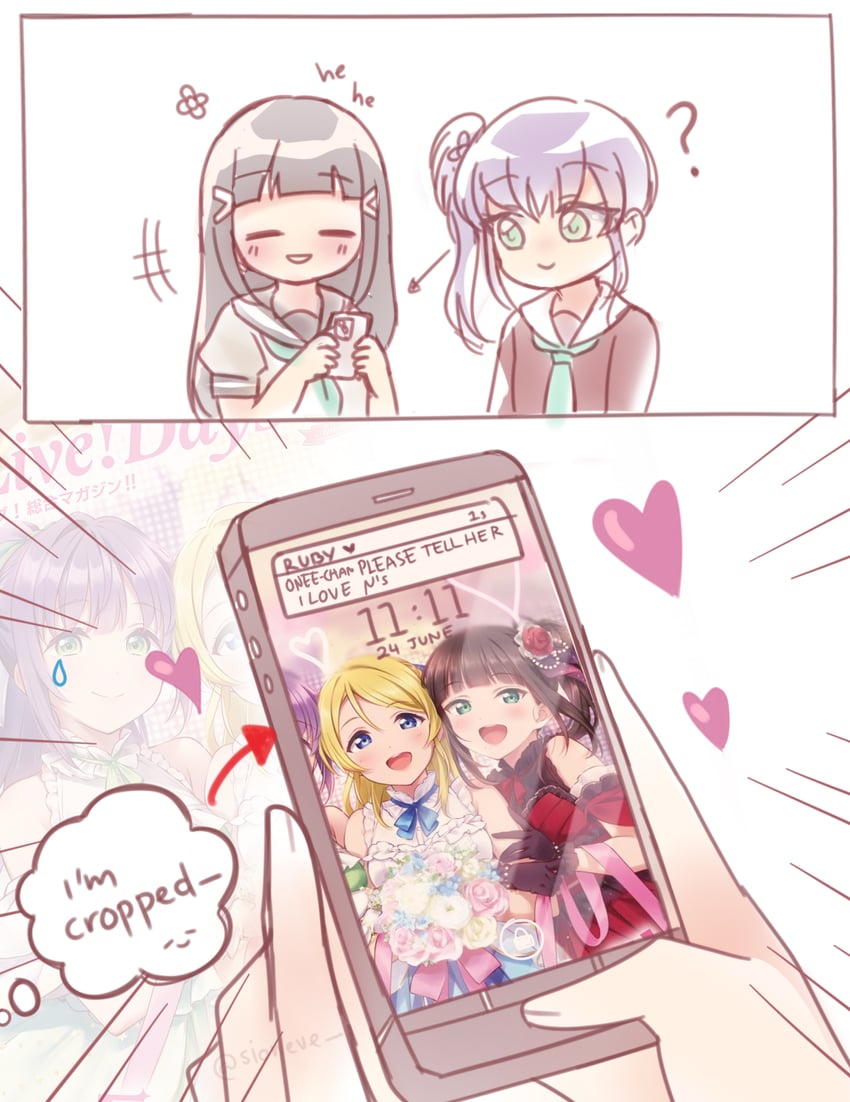 ayase eli, otomune kozue, and kurosawa dia (love live! and 4 more) drawn by sioneve