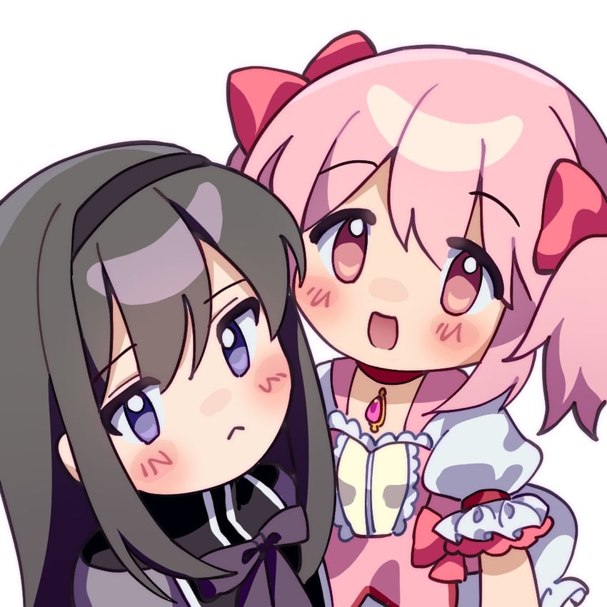 akemi homura and kaname madoka (mahou shoujo madoka magica) drawn by kuro_miumu