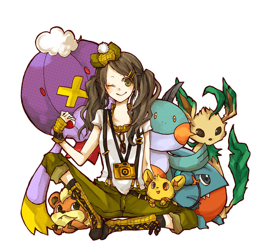 leafeon, shinx, growlithe, gible, drifblim, and 1 more (pokemon and 2 more) drawn by buzz_(moi)