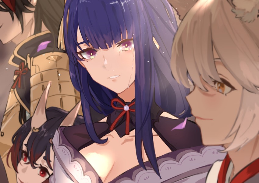 raiden shogun, kitsune saiguu, chiyo, and sasayuri (genshin impact) drawn by kizuku_vii