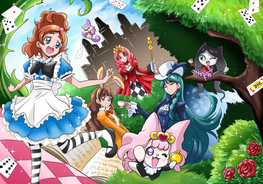 alice, amanogawa kirara, haruno haruka, kaidou minami, akagi towa, and 5 more (precure and 2 more) drawn by arudebido
