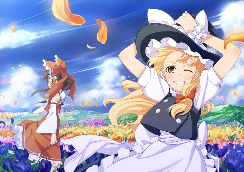 hakurei reimu and kirisame marisa (touhou) drawn by sakino_shingetsu
