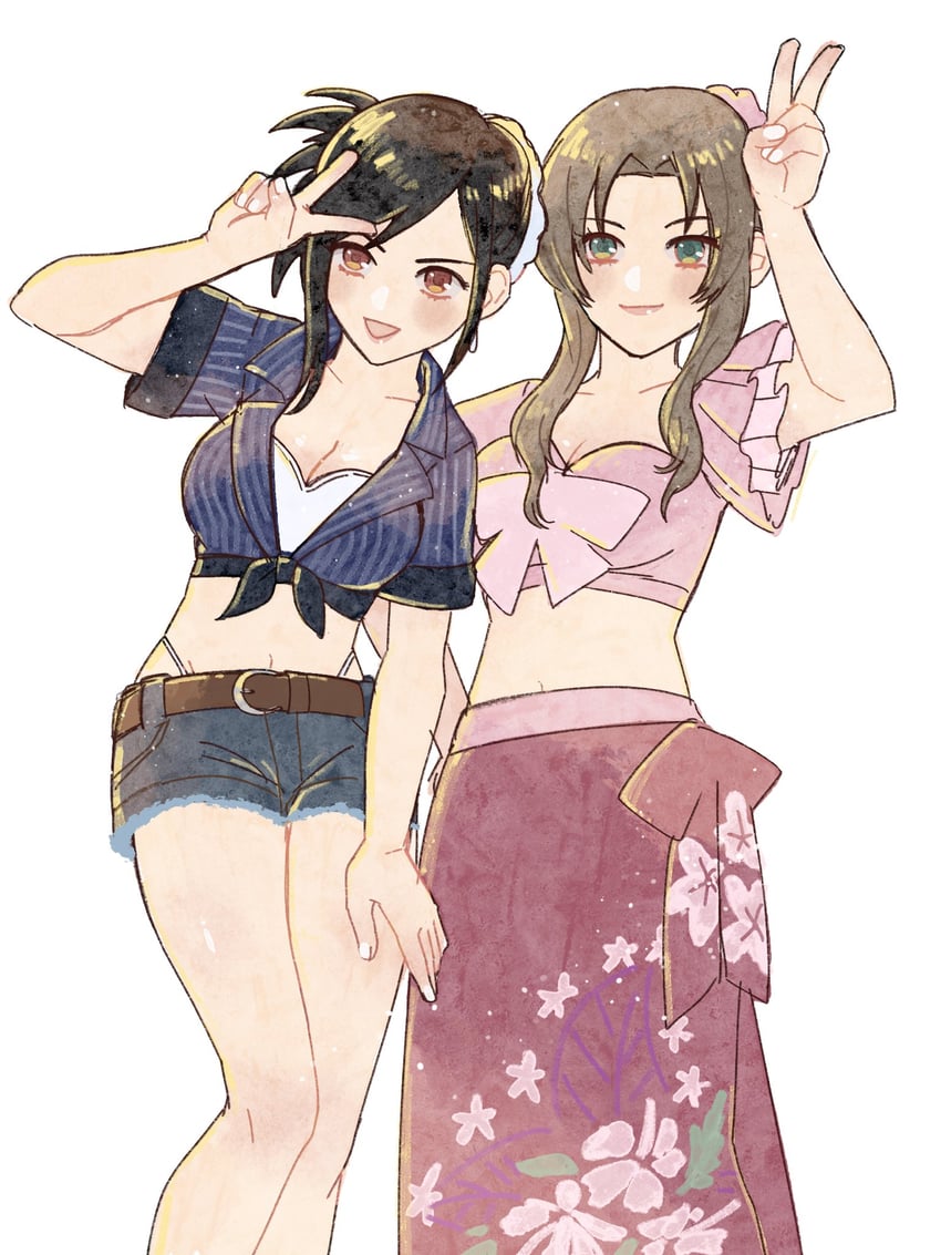 tifa lockhart and aerith gainsborough (final fantasy and 3 more) drawn by rena_s1226
