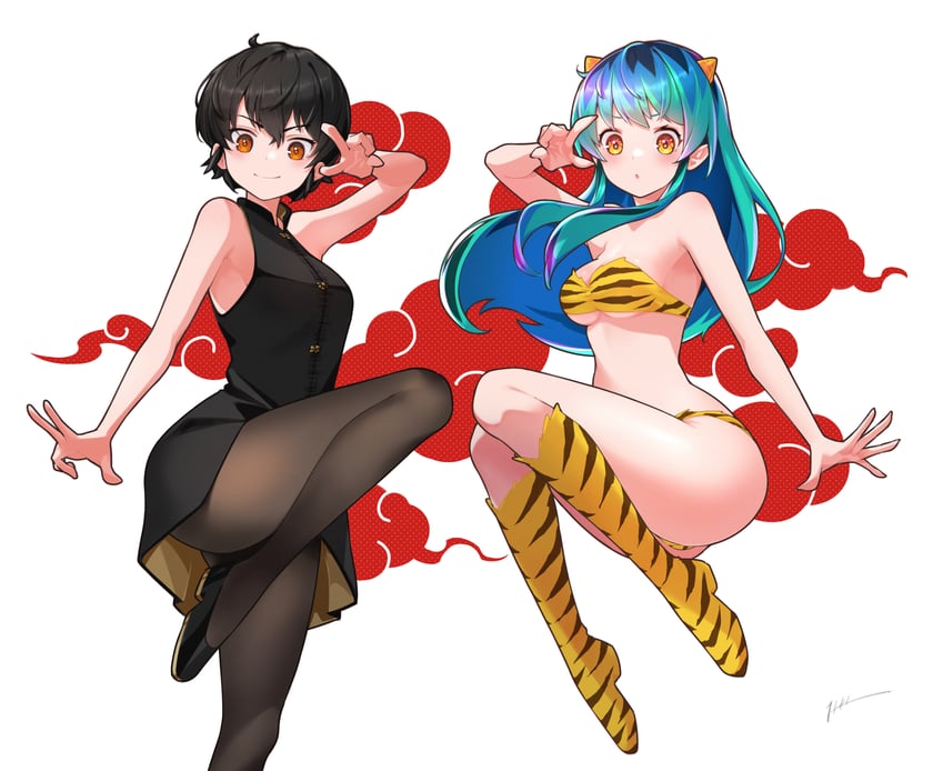 lum and fujinami ryuunosuke (urusei yatsura) drawn by itou_kazuki