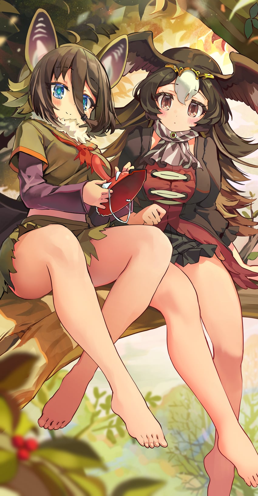 hilgendorf's tube-nose bat and striated caracara (kemono friends) drawn by melaton