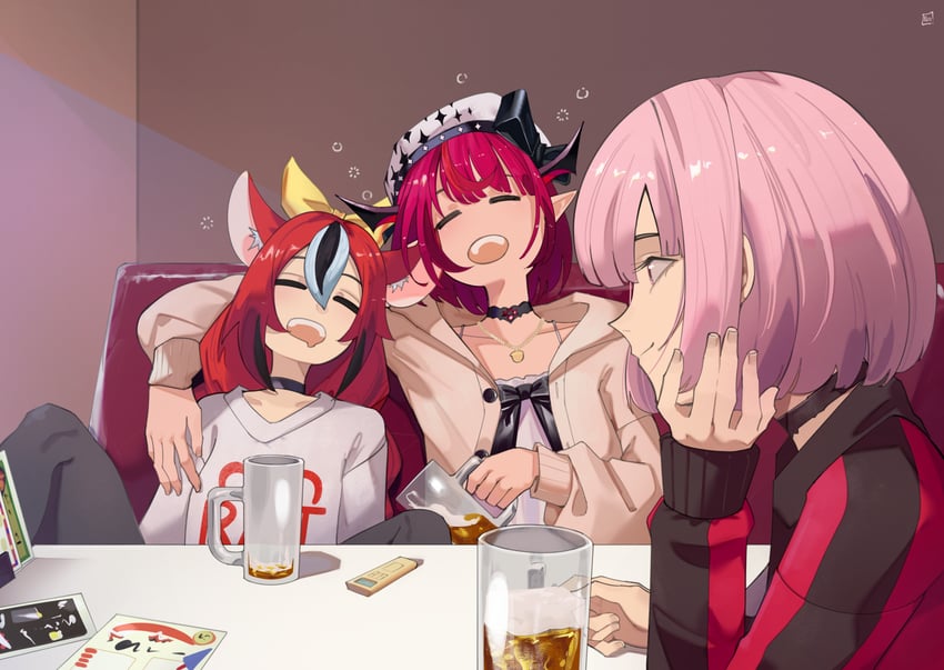 mori calliope, hakos baelz, irys, and strawberry baelz (hololive and 1 more) drawn by ninochuu