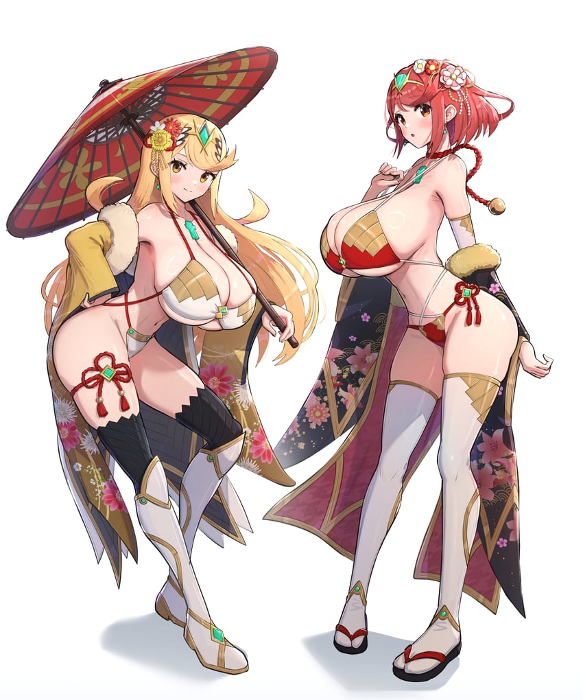 pyra and mythra (xenoblade chronicles and 1 more) drawn by gonzarez