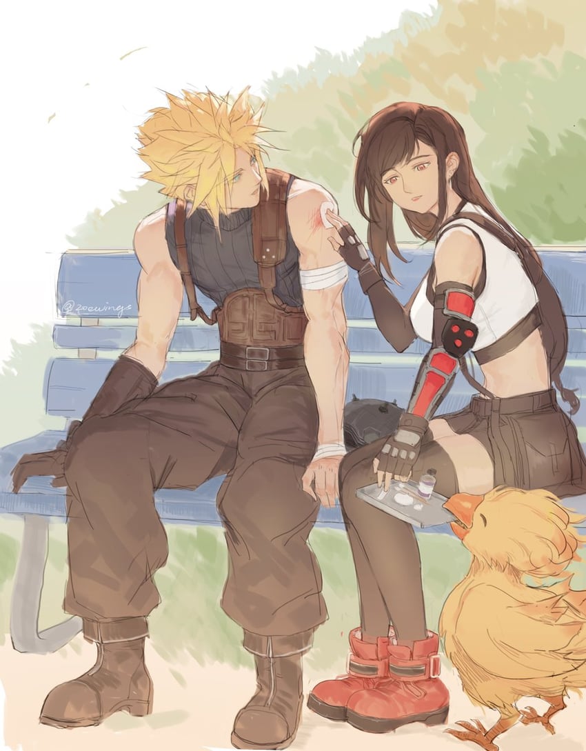 tifa lockhart and cloud strife (final fantasy and 3 more) drawn by zoewingsz