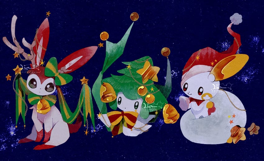 sylveon, jirachi, and plusle (original and 1 more) drawn by li04r