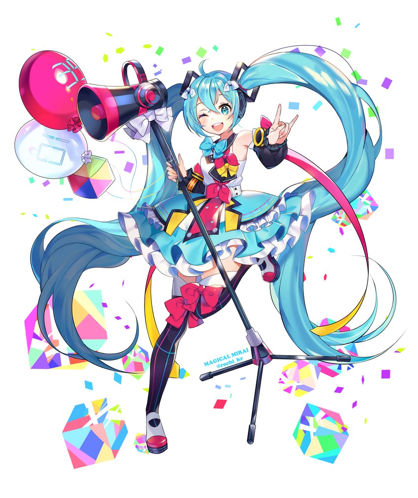 hatsune miku and magical mirai miku (vocaloid and 1 more) drawn by roti